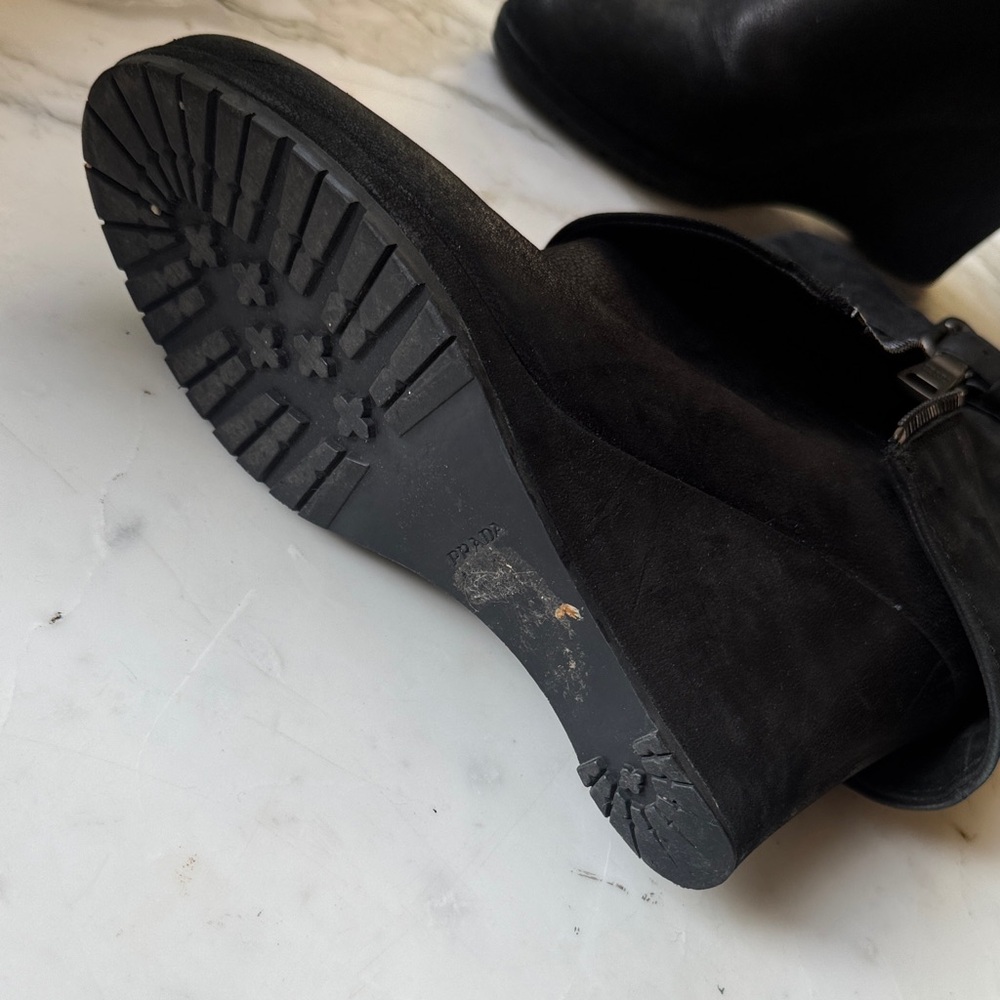 Prada Black Suede Wedge Ankle Boots - Picture 7 of 7